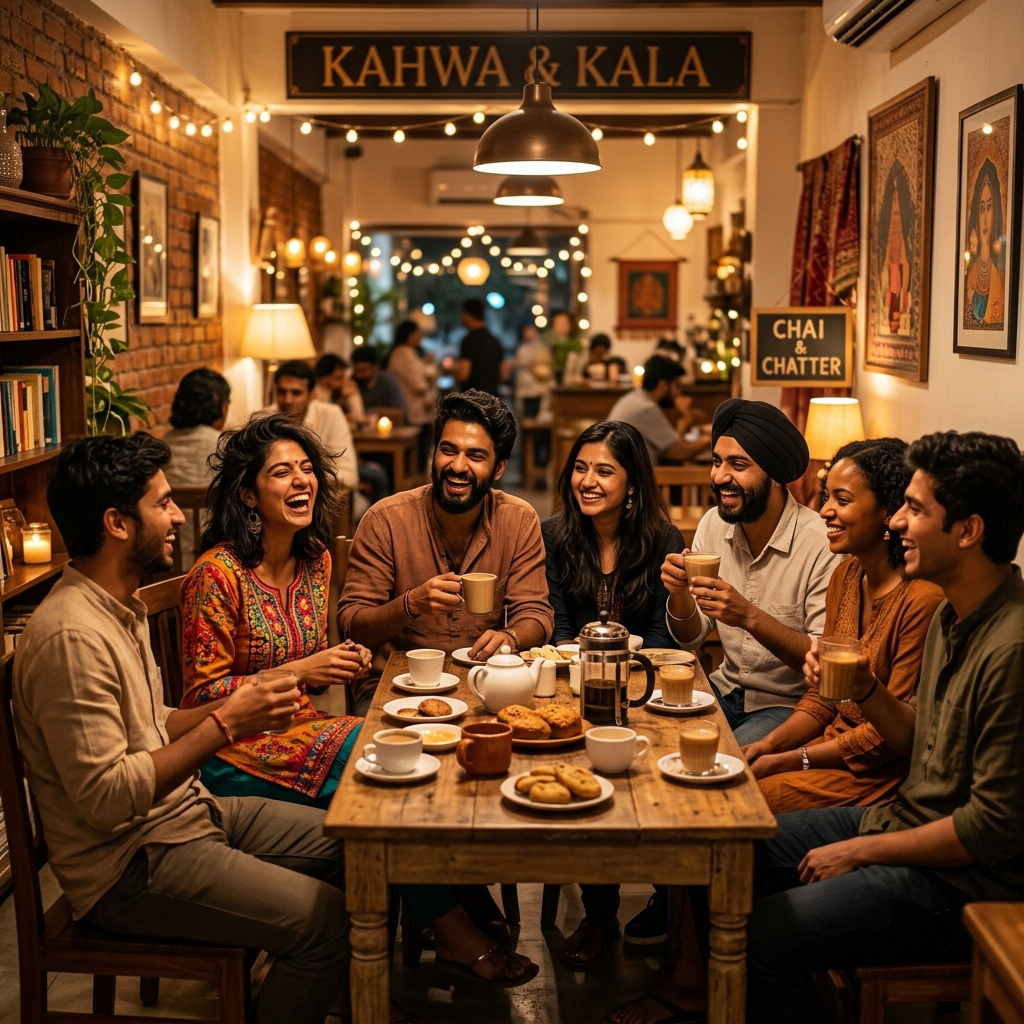 Strangers meeting at a cafe